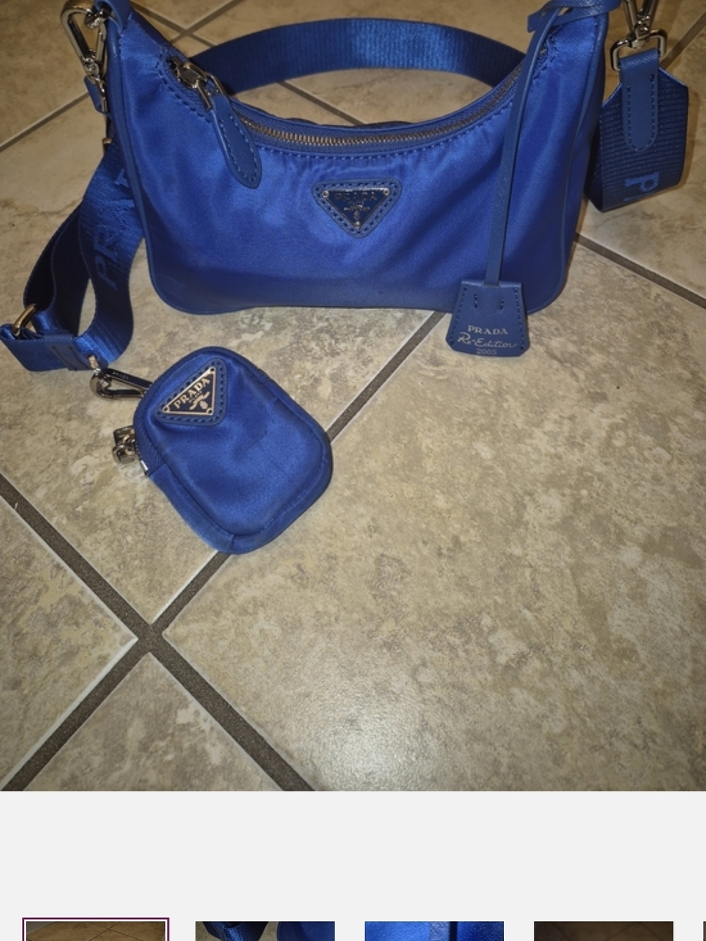 Prada Blue Nylon Crossbody Bag with Coin Pouch Re Edition  2005 missing chain